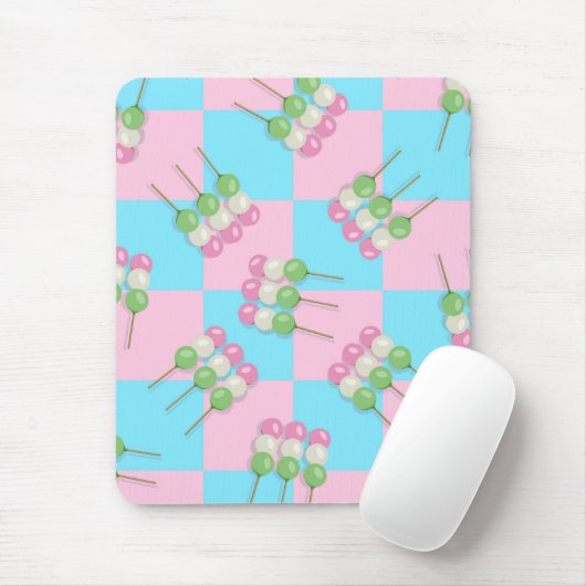 Pastel Roze Blauw Geruit Dango Mousepad Muismat (Met muis)