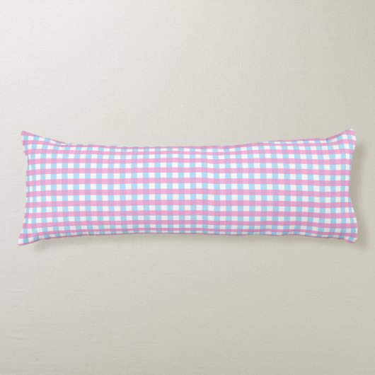 Pastel Roze Blauw Gingham Plaid Lichaamskussen (Voorkant)