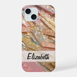 Pastel Roze Blauw Goud Glitter iPhone 15 Hoesje