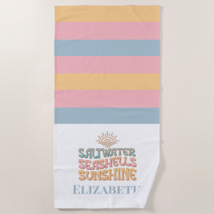 Pastel Roze Blauw Sinaasappel Retro Kustnaam Strandlaken