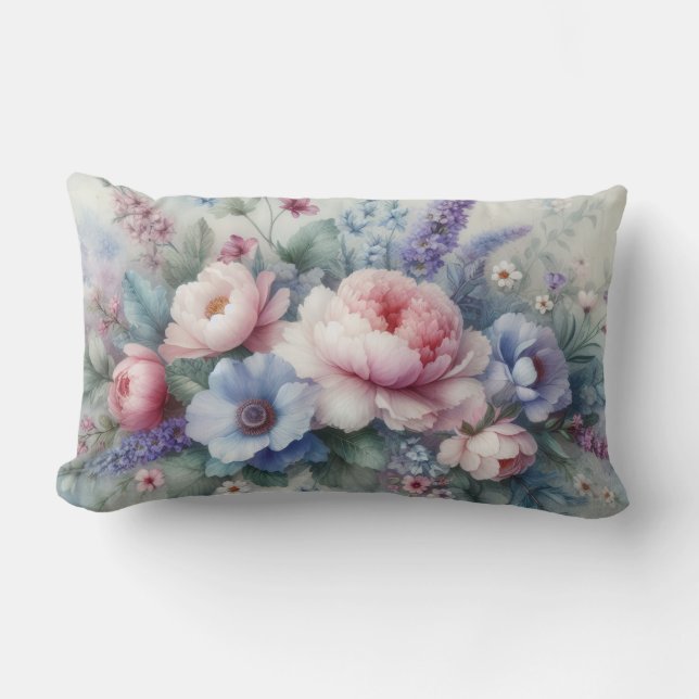 PASTEL ROZE BLAUW & WITTE BLOEMEN KUSSEN (Voorkant)