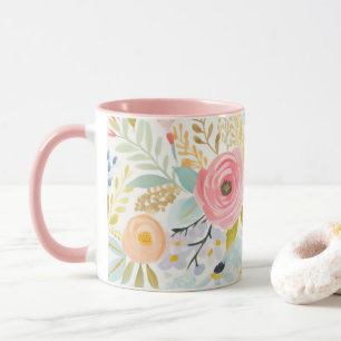 Pastel Roze Blauwe Aquarel Bloemige Botanische Mok