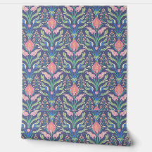 Pastel Roze Blauwe Bloemige Art Nouveau