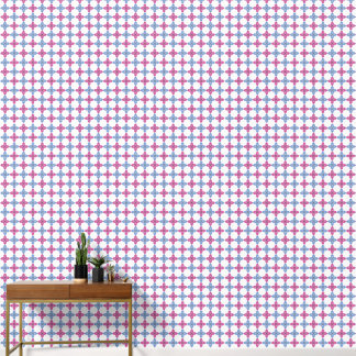 Pastel Roze & Blauwe Bloemige Geometrische Patroon Behang