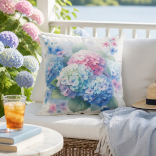 Pastel Roze Blauwe Bloemige Hydrangea Bloemen Prac Buitenkussen