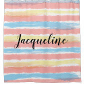 Pastel Roze Blauwe Gele Stripes NAAM Douchegordijn (Voorkant)