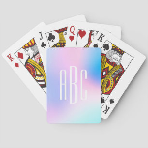 Pastel Roze Blauwe Holografische Drieletter Monogr Pokerkaarten
