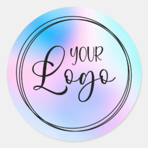 Pastel Roze Blauwe Holografische Gradiënt Logo Ronde Sticker