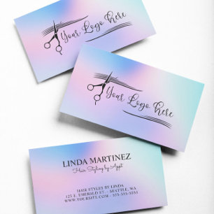 Pastel Roze Blauwe Holografische Gradiënt Logo Visitekaartje