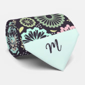 Pastel roze blauwgroen bloem Bloemen Monogram dd Stropdas (Opgerold)