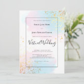 Pastel Roze Blauwgroen Waterverf Gold Virtual Wedd Kaart (Staand voorkant)