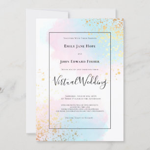 Pastel Roze Blauwgroen Waterverf Gold Virtual Wedd Kaart