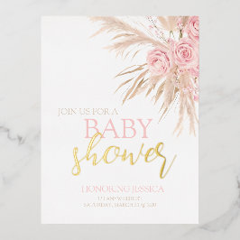 Pastel Roze Bloem Baby shower Uitnodigen Folie Feestdagen Briefkaart