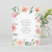 Pastel Roze Bloem QR Code RSVP Trouwfeest Kaart (Staand voorkant)