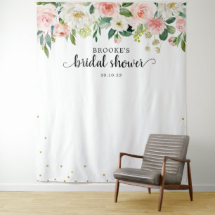 Pastel Roze Bloemachtige Bruidsdouche Foto Wandkleed