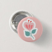 Pastel roze bloemblad met stengel ronde button 3,2 cm (Voorkant /achterkant)