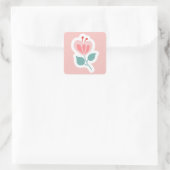 Pastel roze bloemblad met stengel vierkante sticker (Tas)