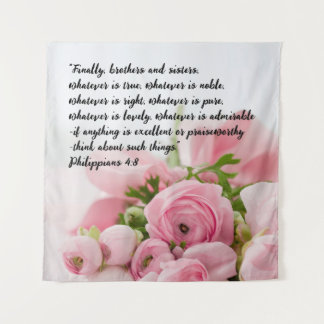 Pastel roze bloemen bijbel vers wandkleed