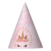Pastel Roze Bloemen Eenhoorn Verjaardag Feesthoedjes (Voorkant)
