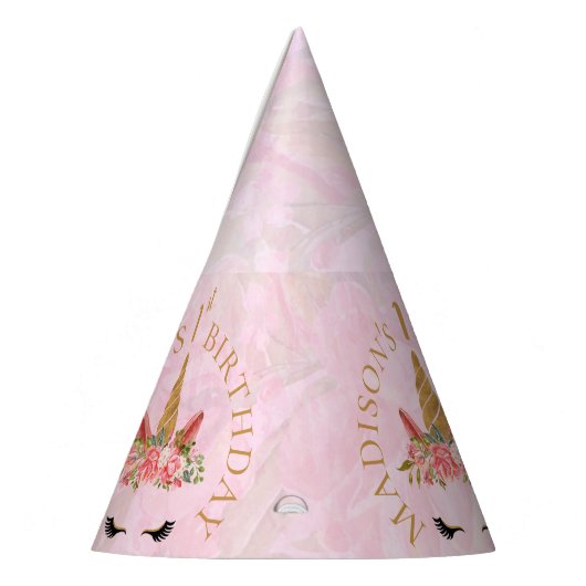 Pastel Roze Bloemen Eenhoorn Verjaardag Feesthoedjes (Links)