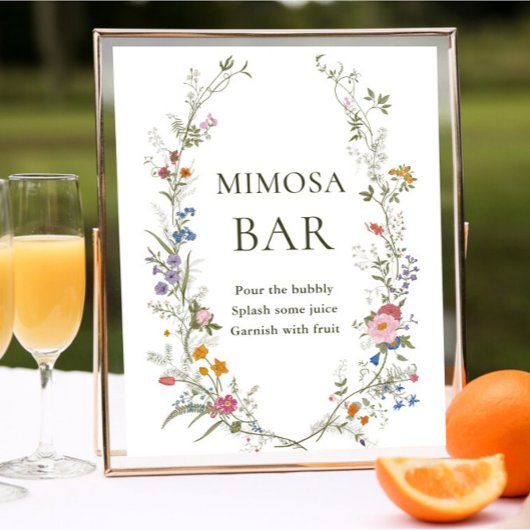 Pastel Roze Bloemen Wildflower Mimosa Bar Sign Poster