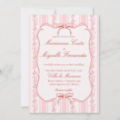 Pastel roze  bloemenstrepen bruiloft kaart (Voorkant)