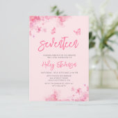 Pastel roze bloemenzachte waterverf 17e verjaardag kaart (Staand voorkant)