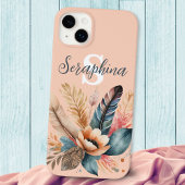 Pastel roze  bloemig Elegant monogram Case-Mate iPhone Case