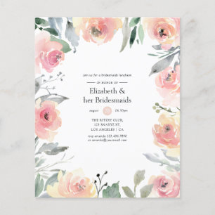 Pastel Roze Bloemige Bruidsmeisjes Lunch Flyer