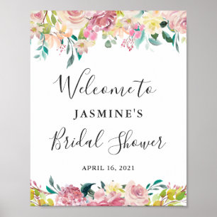 Pastel Roze Bloemige Bruiloft Feest Welkomstbord Poster