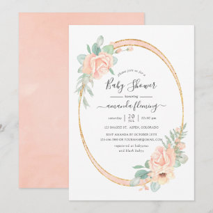 Pastel Roze Bloemige Geometrische Baby Shower Kaart