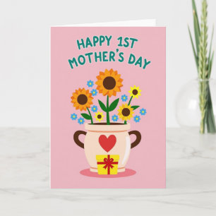 Pastel Roze Bloempotkaart Kaart