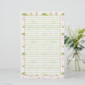 Pastel Roze Bloesem Bloesem Spring Green Lined Briefpapier (Staand voorkant)