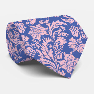 Pastel Roze & Blue Floral Damask Patroon Stropdas