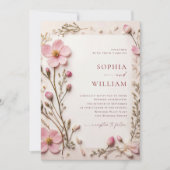 Pastel Roze Blush Boho Wildflowers Wedding Kaart (Voorkant)