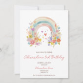 Pastel Roze Boho Regenboog Bloemen 3e verjaardag Kaart (Voorkant)