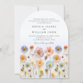 Pastel Roze Boho Wildbloemen Bruiloft QR-code Foto Kaart (Voorkant)