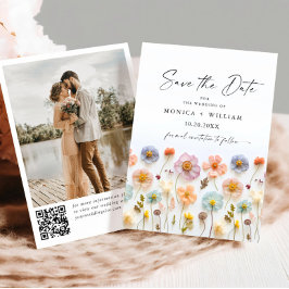 Pastel Roze Boho Wildbloemen Bruiloft QR-code Foto Save The Date