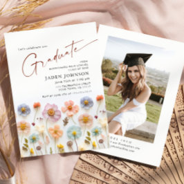 Pastel Roze Boho Wildflower Afstudeerfeest Foto Kaart