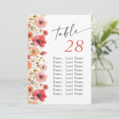 Pastel Roze Boho Wildflower Trouwtafel Nummer Kaart (Staand voorkant)