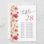 Pastel Roze Boho Wildflower Trouwtafel Nummer Kaart (Achterkant)