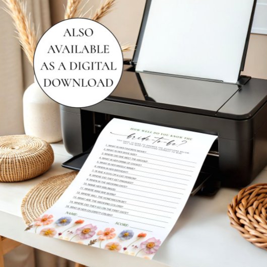 Pastel Roze Boho Wildflowers Bruids Game Kaart