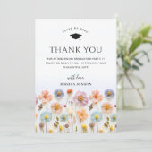Pastel Roze Boho Wildflowers FOTO Afstuderen Bedankkaart (Staand voorkant)