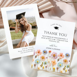 Pastel Roze Boho Wildflowers FOTO Afstuderen Bedankkaart