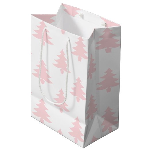 Pastel Roze Bomen Patroon Kerstmis Medium Cadeauzakje (Voorkant Gekanteld)