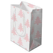 Pastel Roze Bomen Patroon Kerstmis Medium Cadeauzakje (Achterkant Gekanteld)