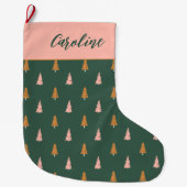 Pastel Roze & Bos Groene bomen Vakantie Grote Kerstsok (Voorkant)