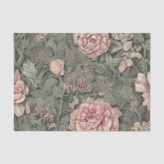 Pastel Roze Botanisch Tissuepapier (Voorkant)