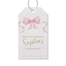 Pastel Roze Bow & Elegant Gouden Script Verjaardag
