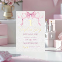 Pastel Roze Bow & Elegant Gouden Script Verjaardag